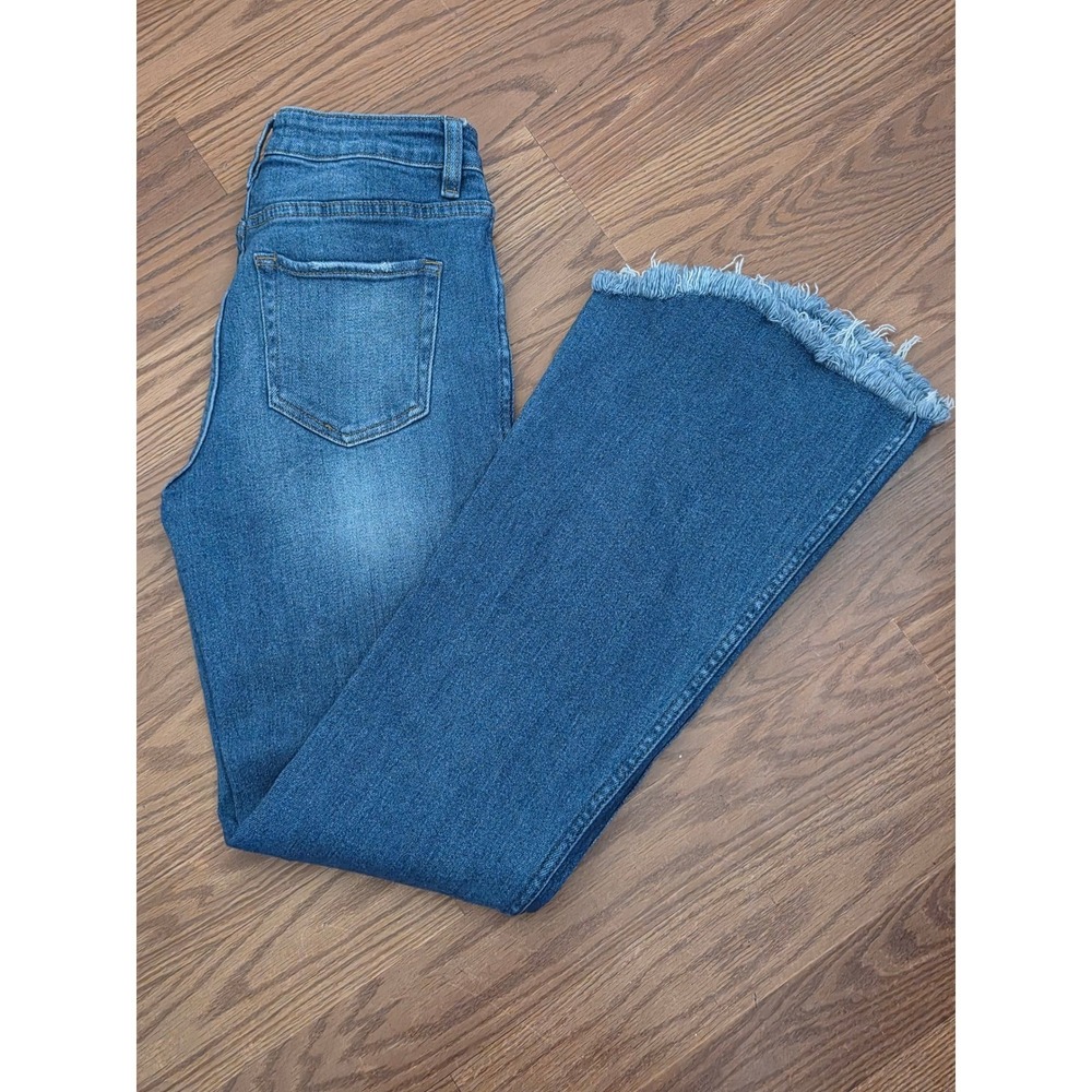 Nature Denim Womens High Rise Flare Jeans Medium Wash Frayed Raw Hem Size 27